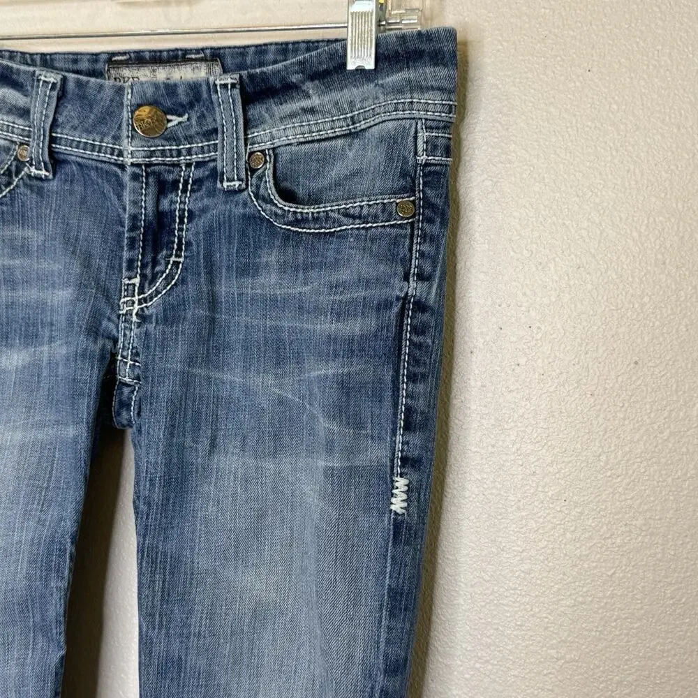 BKE‎ Denim Sabrina Crop Jeans Womens Size 26 Medium Wash Distressed Thick Stitch